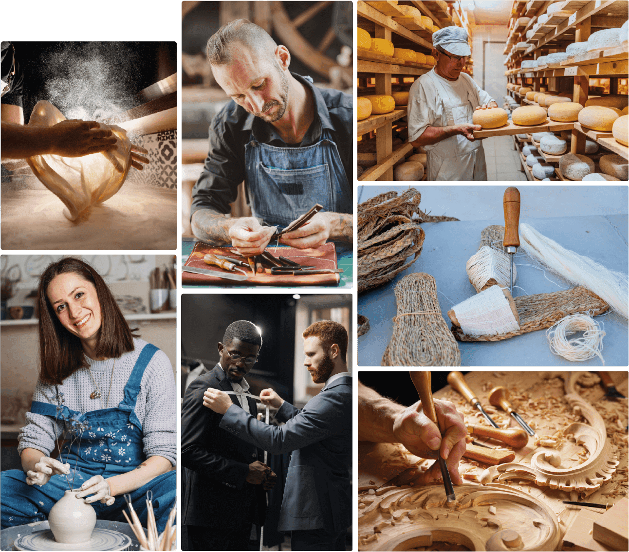 Collage di artigiani e mestieri tradizionali italiani