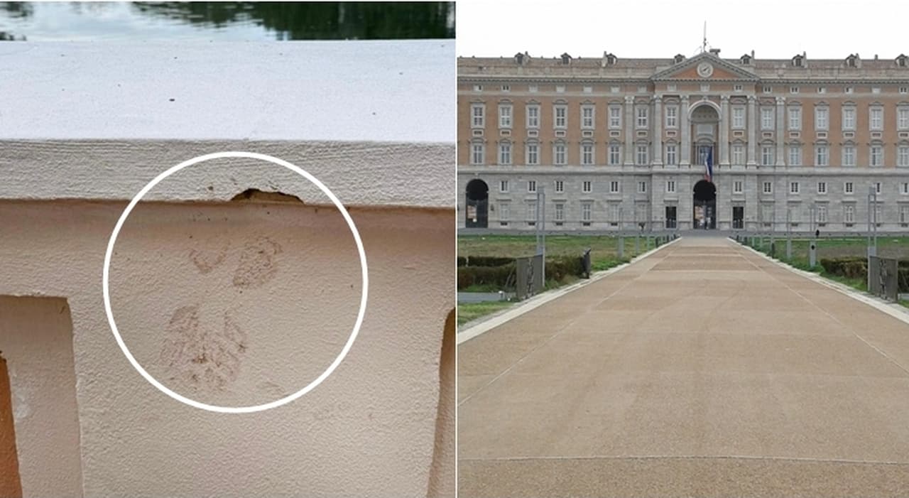 Vandalismo alla Reggia di Caserta: una pedata su un muro scatena