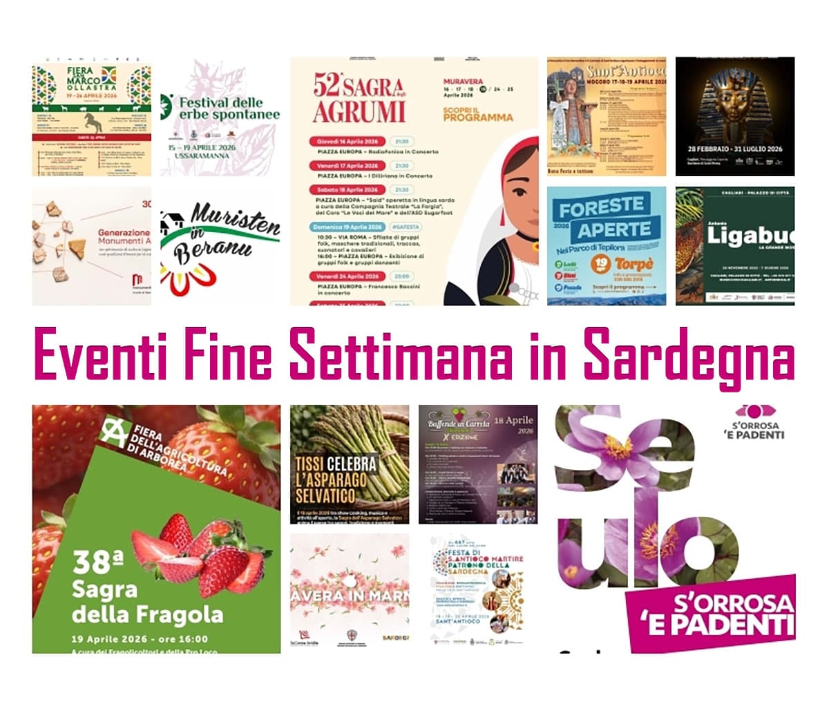 Weekend in Sardegna: eventi dal 17 al 19 aprile 2026 — sagre, mostre e